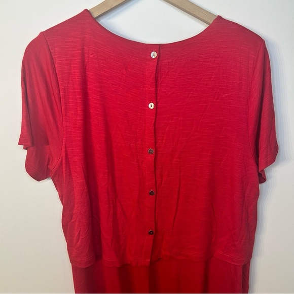 J. Jill Sangria Red Layered Knit Jersey Dress With Back Buttons, Size Large Tall - Picture 4 of 8